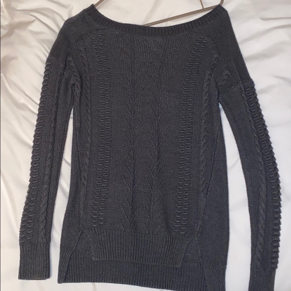 Grey scoop neck cable knit sweater